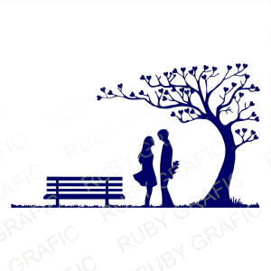وکتور تابلو عاشقانه زوج - نیمکت و درخت برش و حک لیزری - تصویر محصول